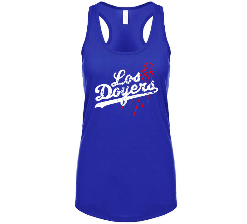LaLaLandTshirts Los Doyers La Baseball Fan V2 T Shirt Ladies Tanktop / Royal Blue / Large